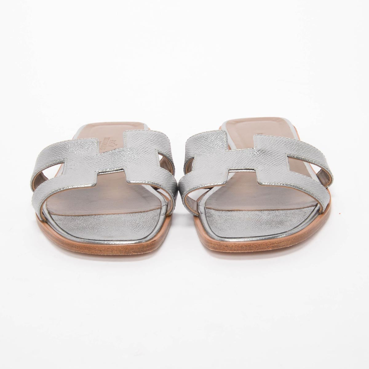 Hermes Silver Epsom Oran Sandals 40