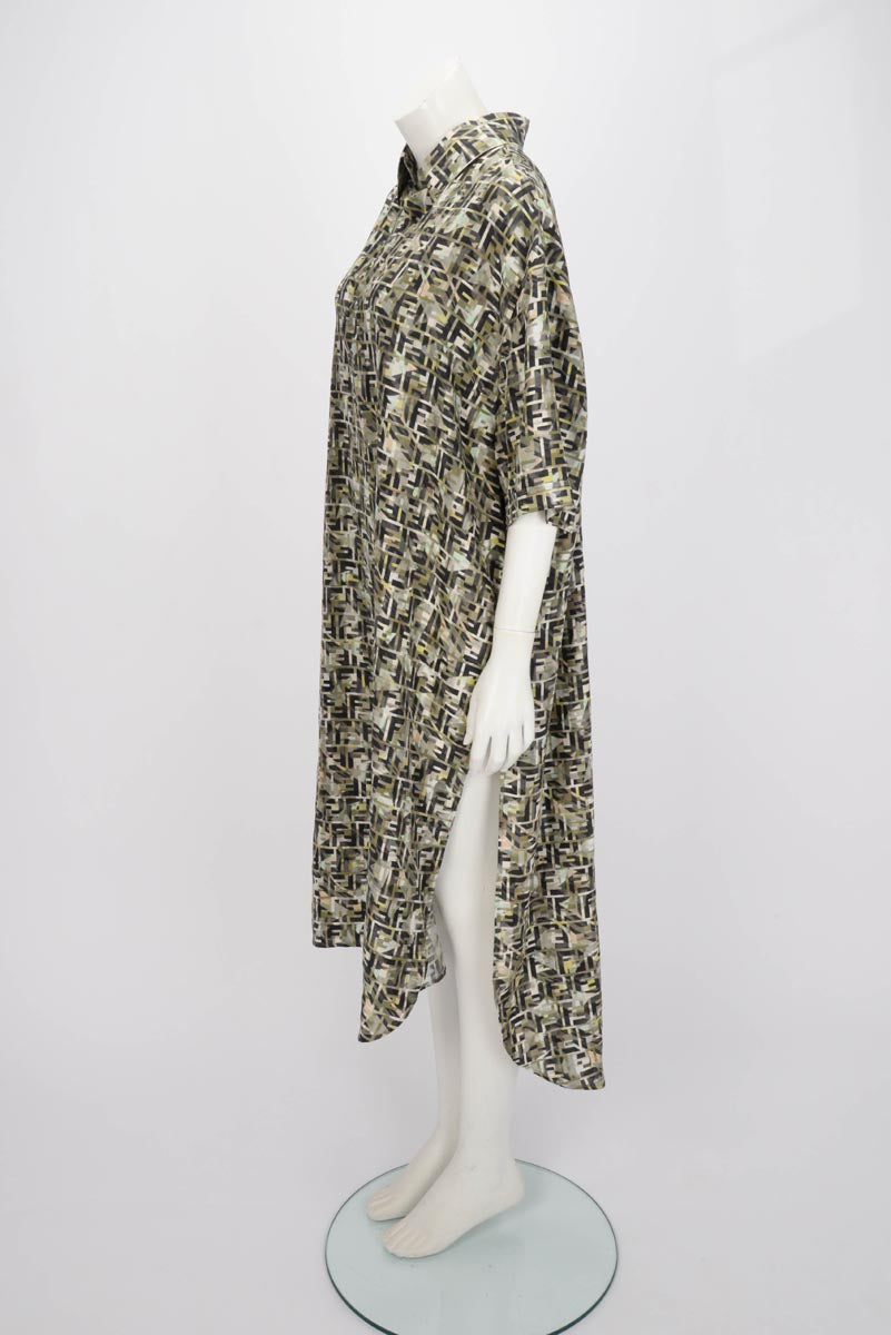 Fendi Camouflage Printed Silk FF Shirt Dress IT 40