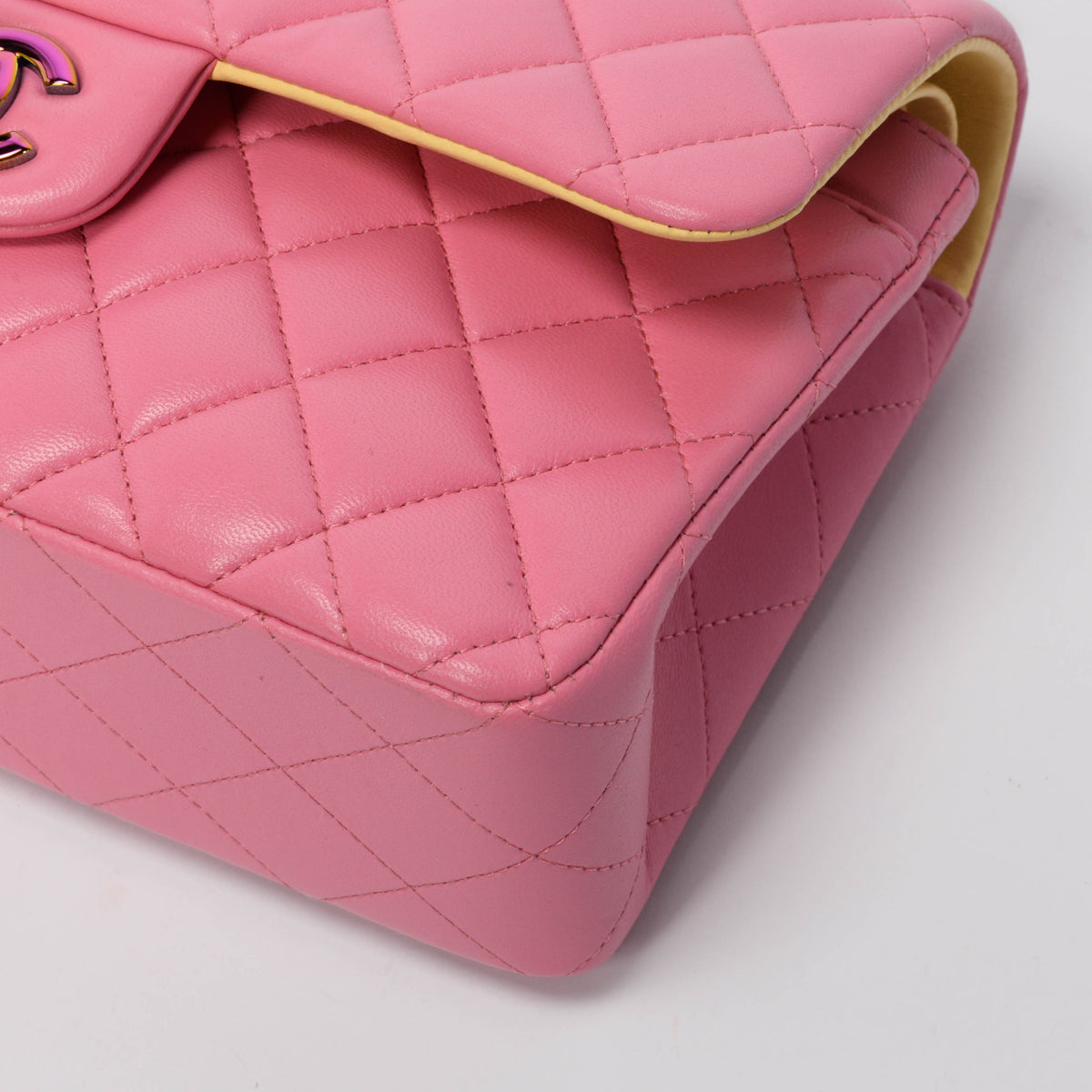 Chanel Pink & Yellow Quilted Lambskin Small Classic Flap Bag