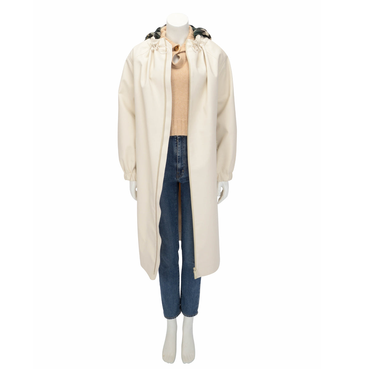 Burberry Cream Polyester Check Hood Parka Coat M