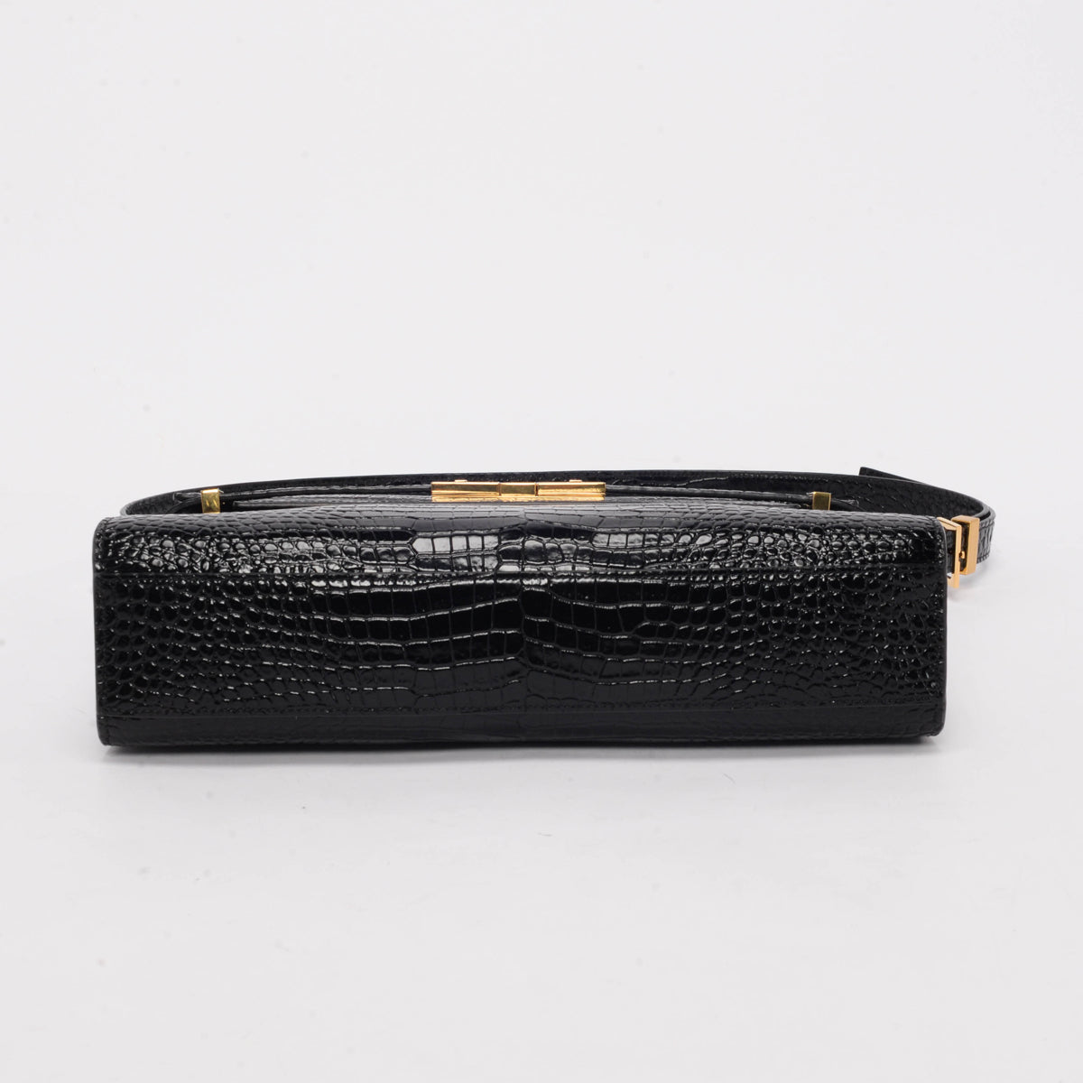 Saint Laurent Black Croc Embossed Medium Manhattan Shoulder Bag