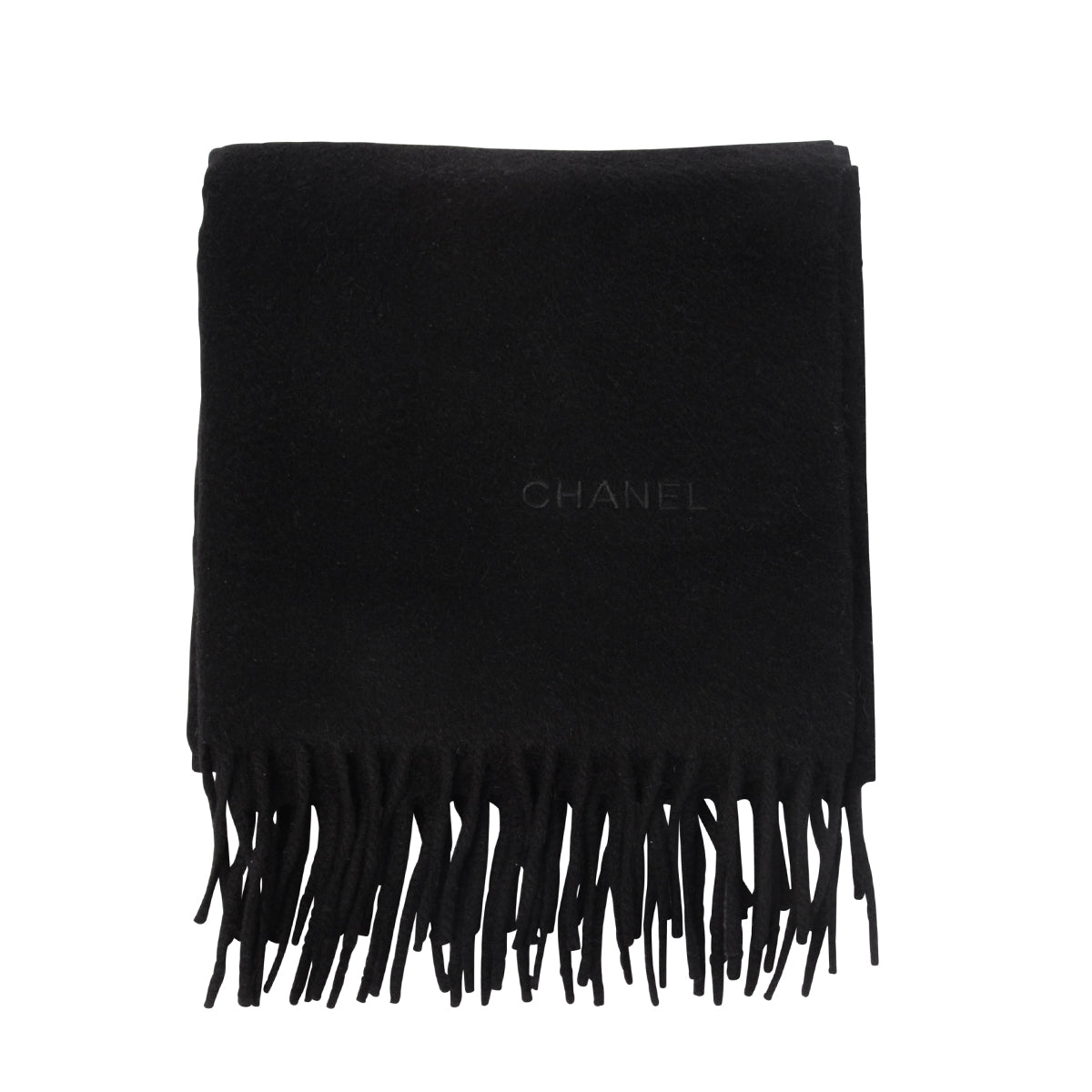 Chanel Black Cashmere Fringed Scarf
