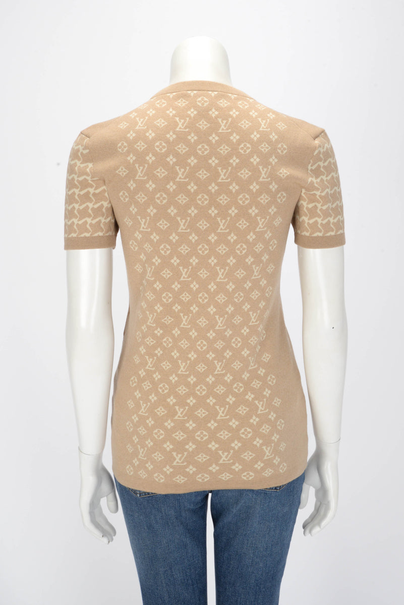 Louis Vuitton Beige Wool Knit Monogram Honeycomb Top S