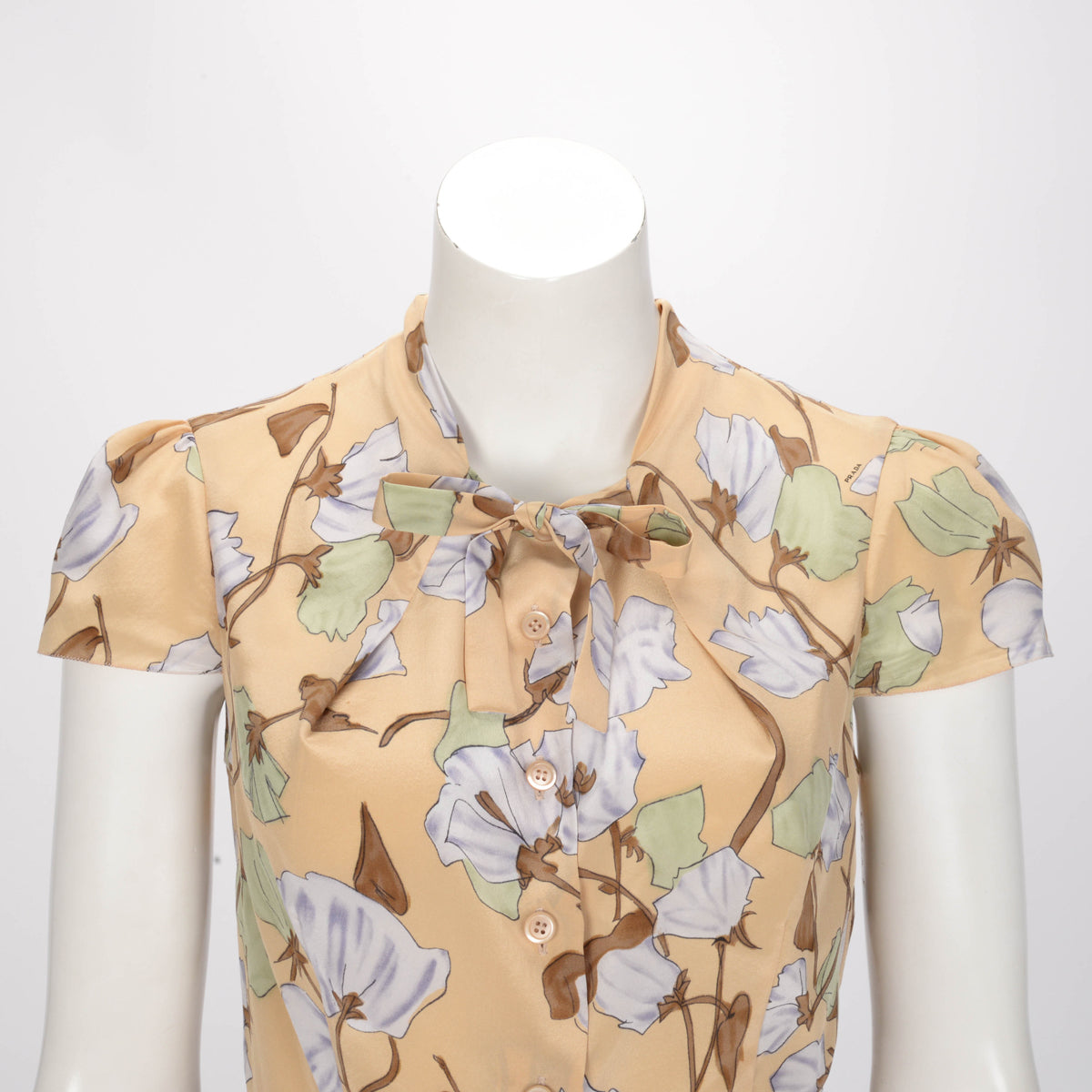 Prada Beige Silk Flower Printed Blouse IT 42