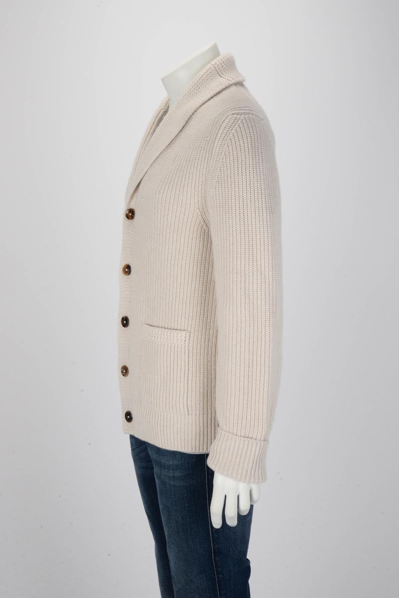 Tom Ford Beige Cashmere Linen Shawl Collar Cardigan 50