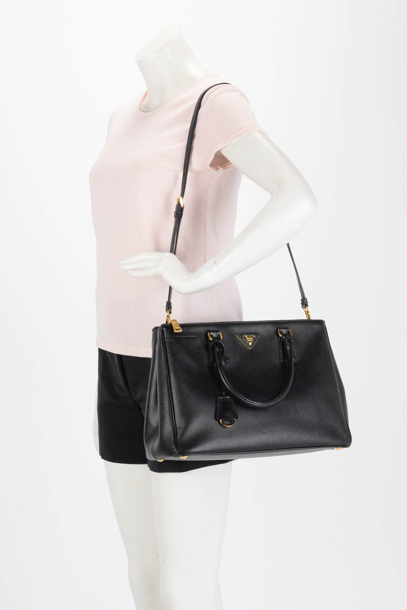 Prada Black Saffiano Lux Medium Double Zip Tote