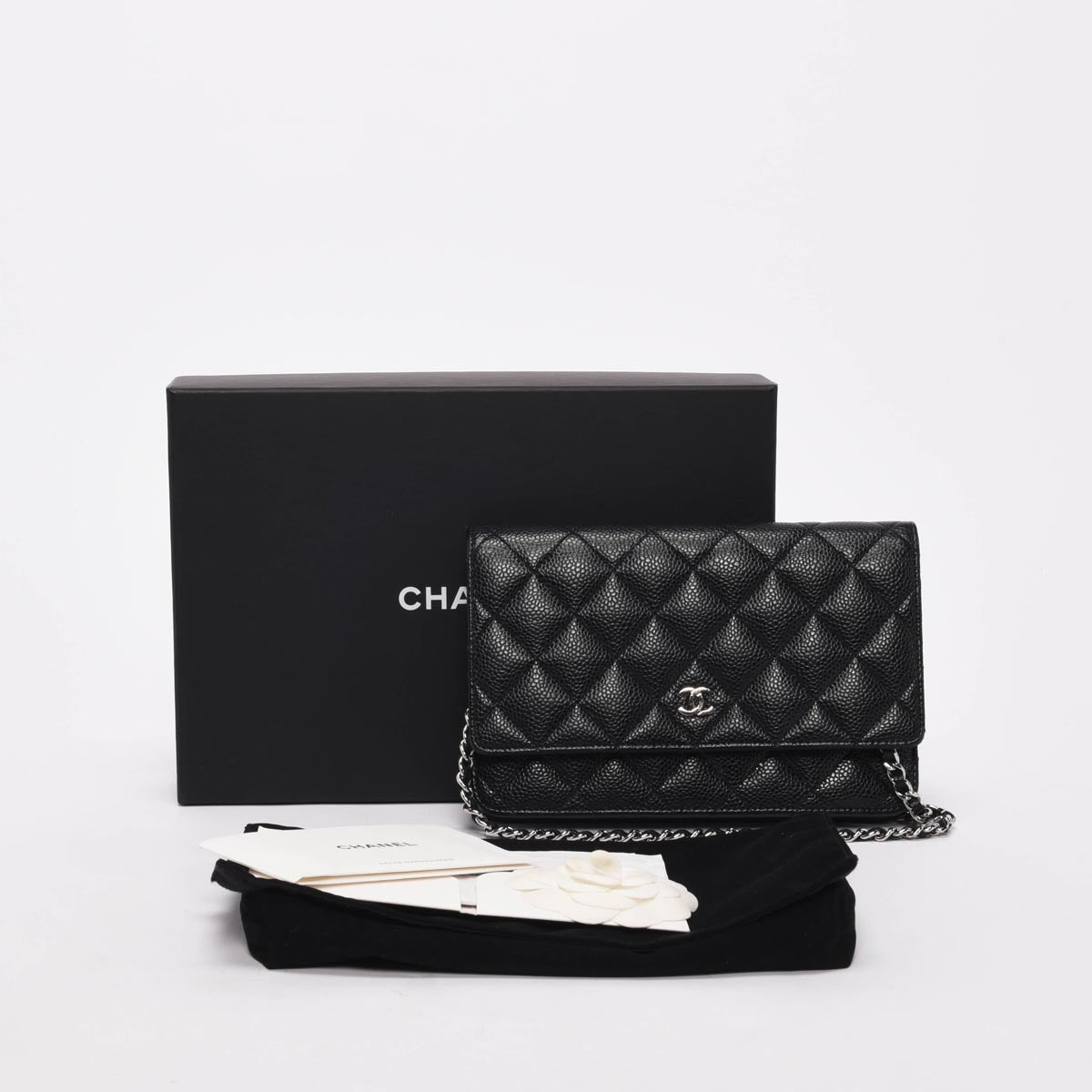 Chanel Black Quilted Caviar Classic Wallet On Chain
