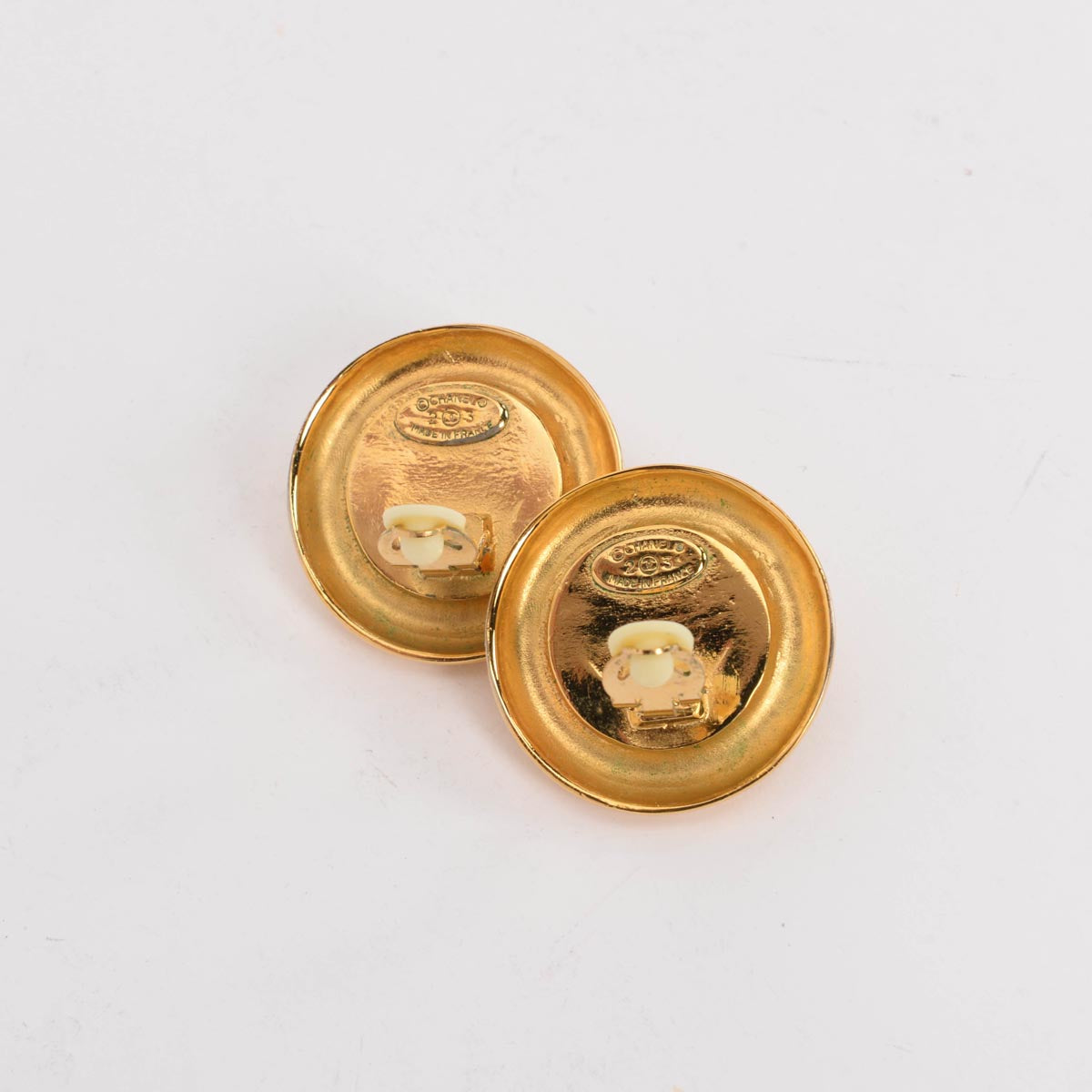 Chanel Vintage Gold & Pearl Large Round Clip Earrings