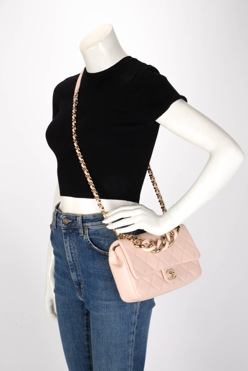 Chanel Soft Pink Lambskin Elegant Chain Flap Bag