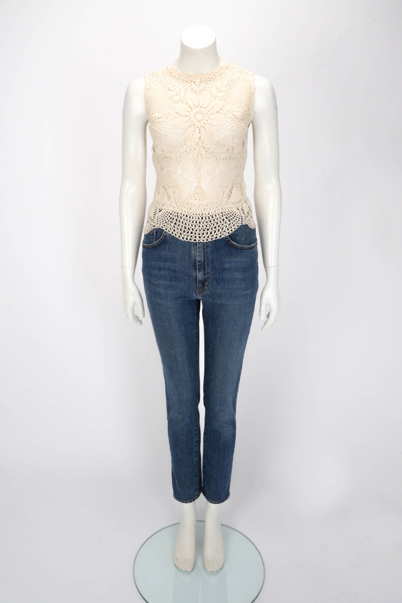 Magda Butrym Cream Cotton Crochet Top EU 36