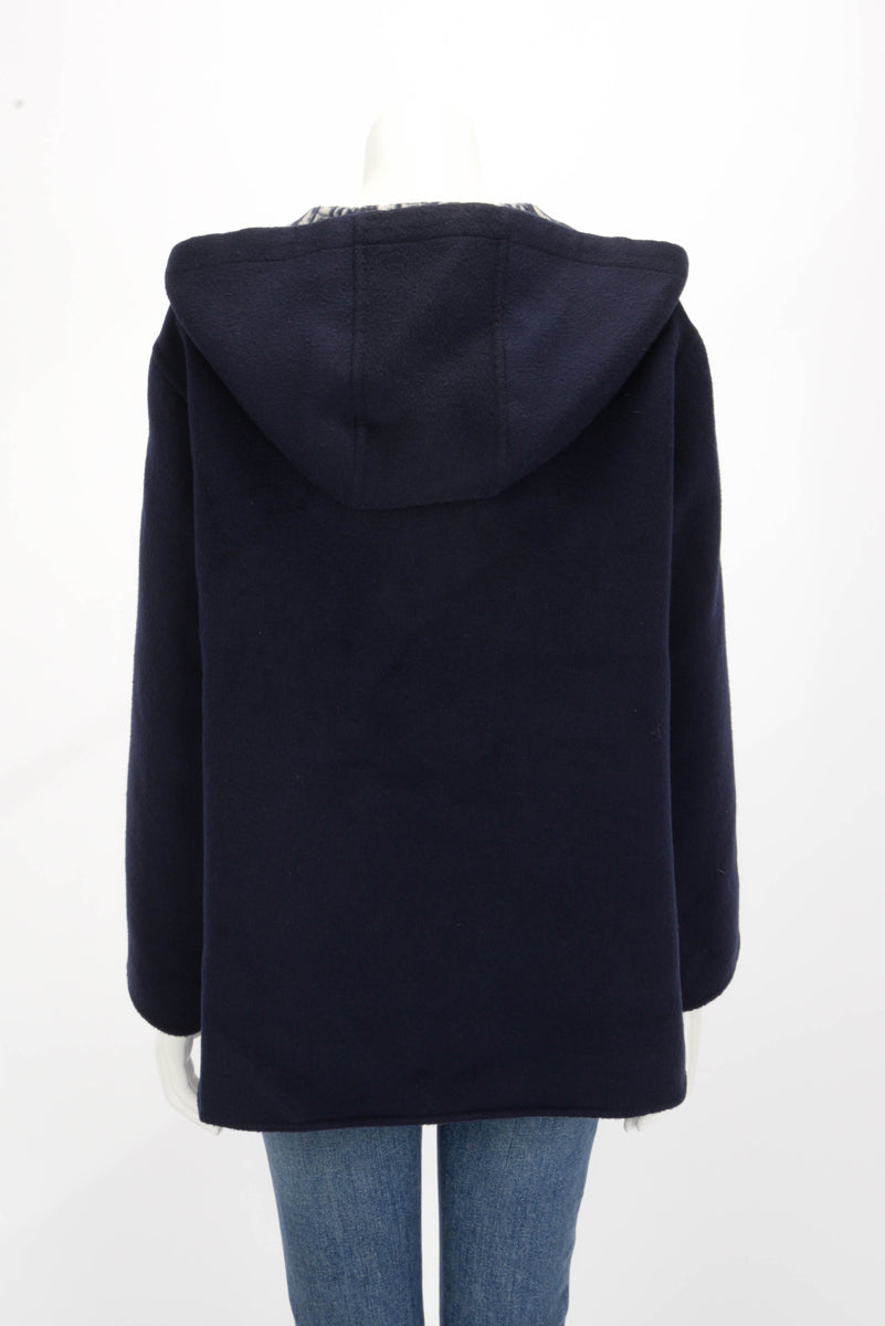 Dior Navy Wool Oblique Lined Hooded Zip Jacket FR 38