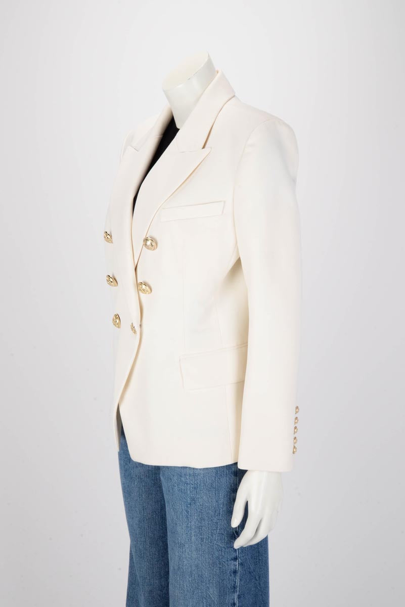 Balmain Ivory Wool Double Breasted Blazer FR 6