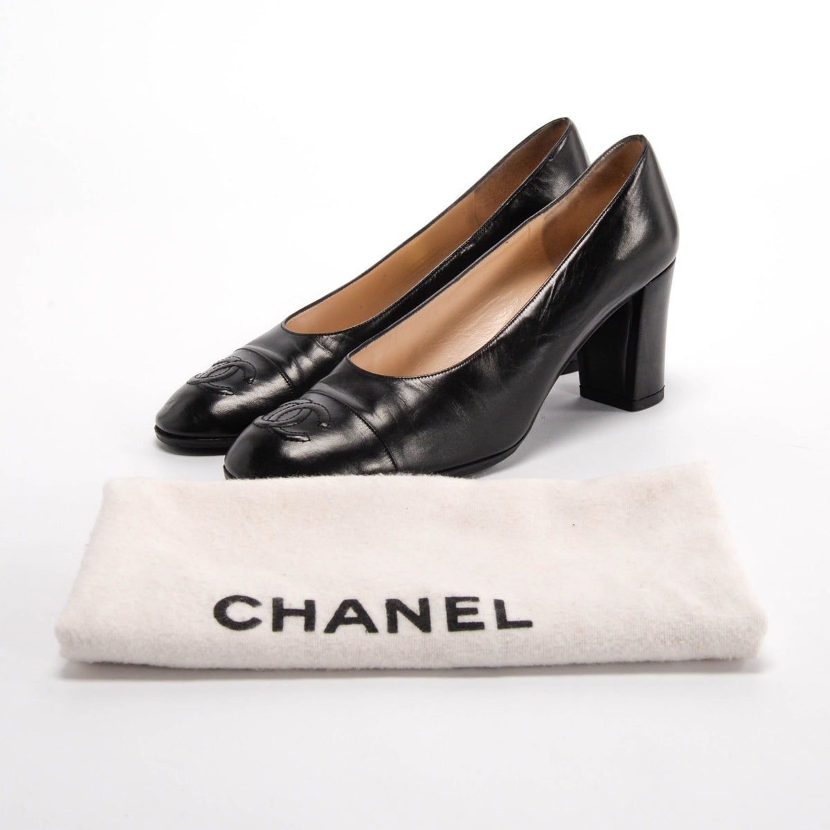 Chanel Vintage Black Lambskin Classic CC Pumps 38