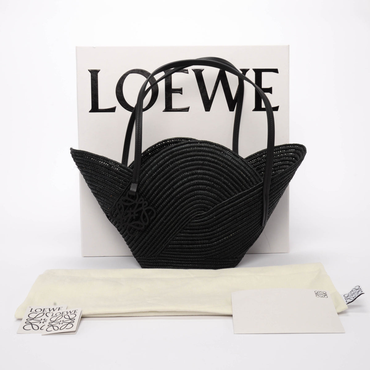 Loewe x Paula's Ibiza Black Raffia Petal Basket Tote