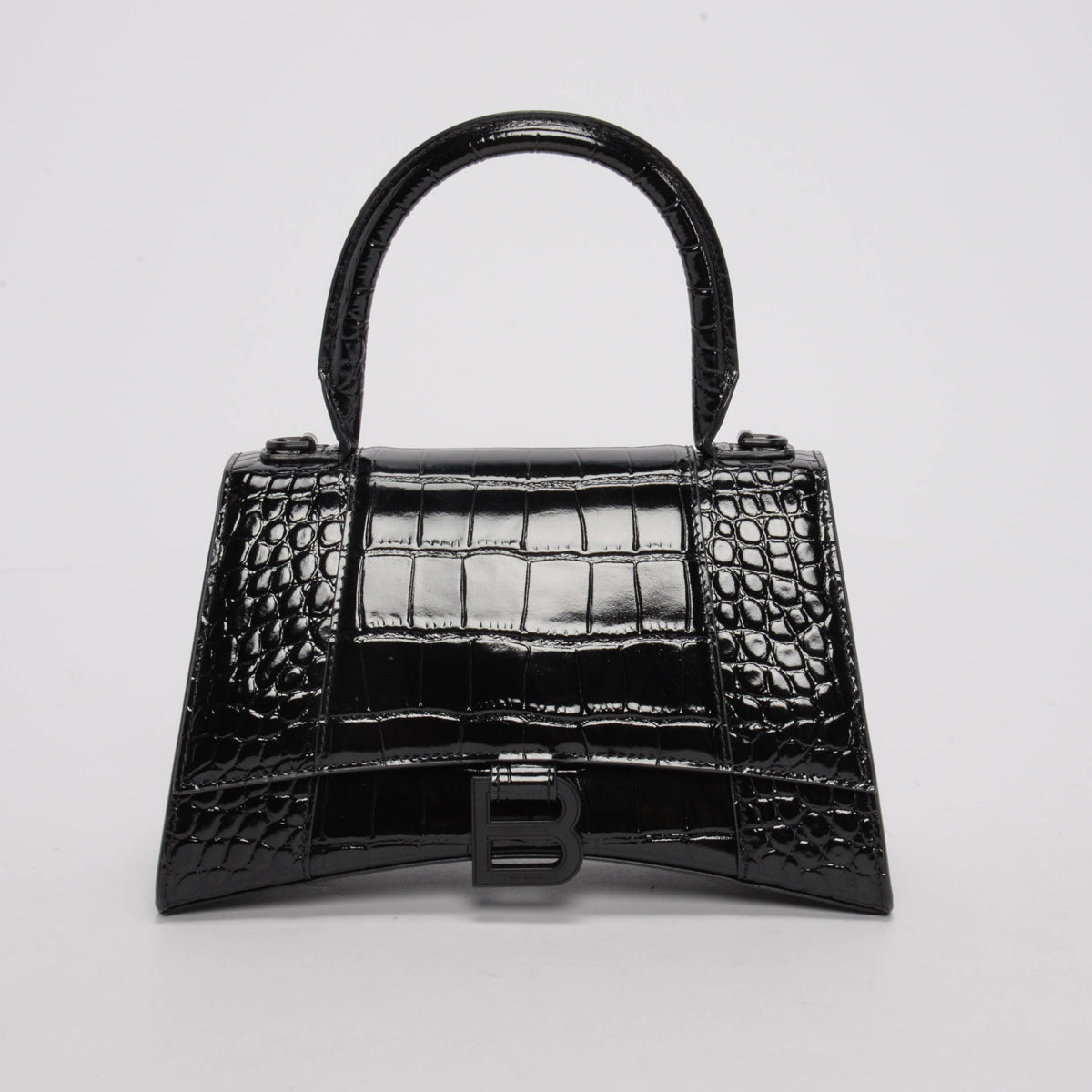 Balenciaga Black Croc Effect Small Hourglass Bag