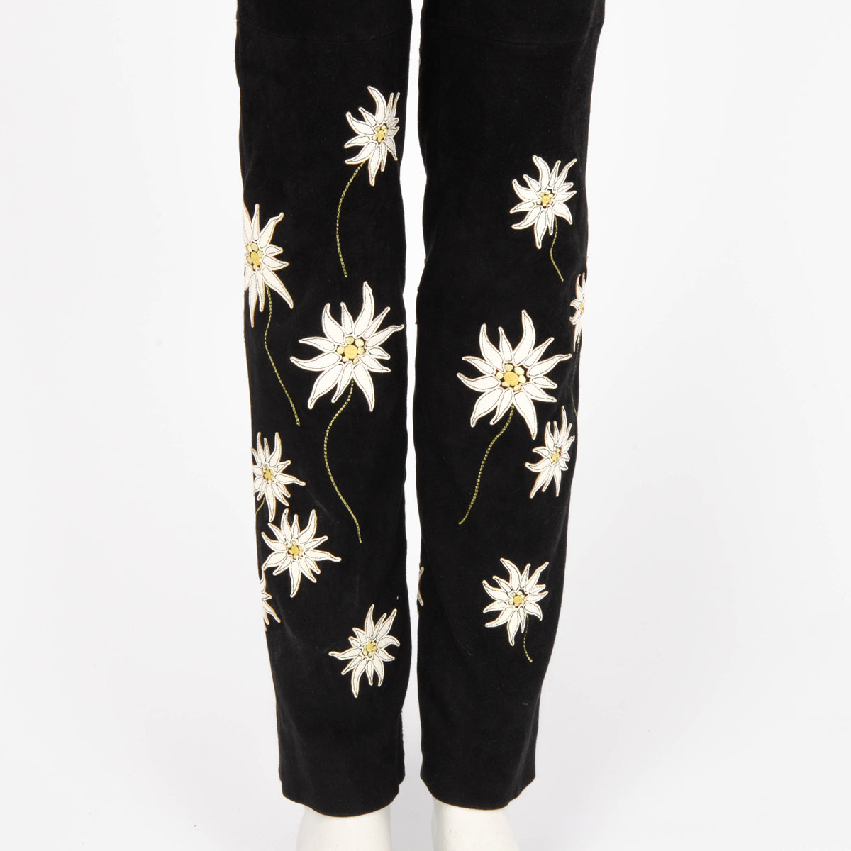 Chanel Black Suede Applique Flower Pants FR 40