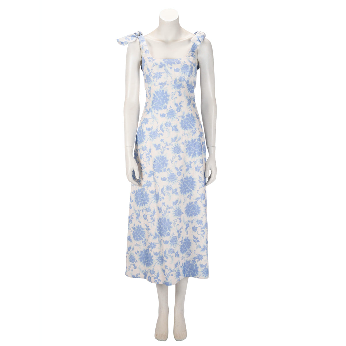 Zimmermann Blue Floral Linen Postcard Tie Shoulder Dress 0