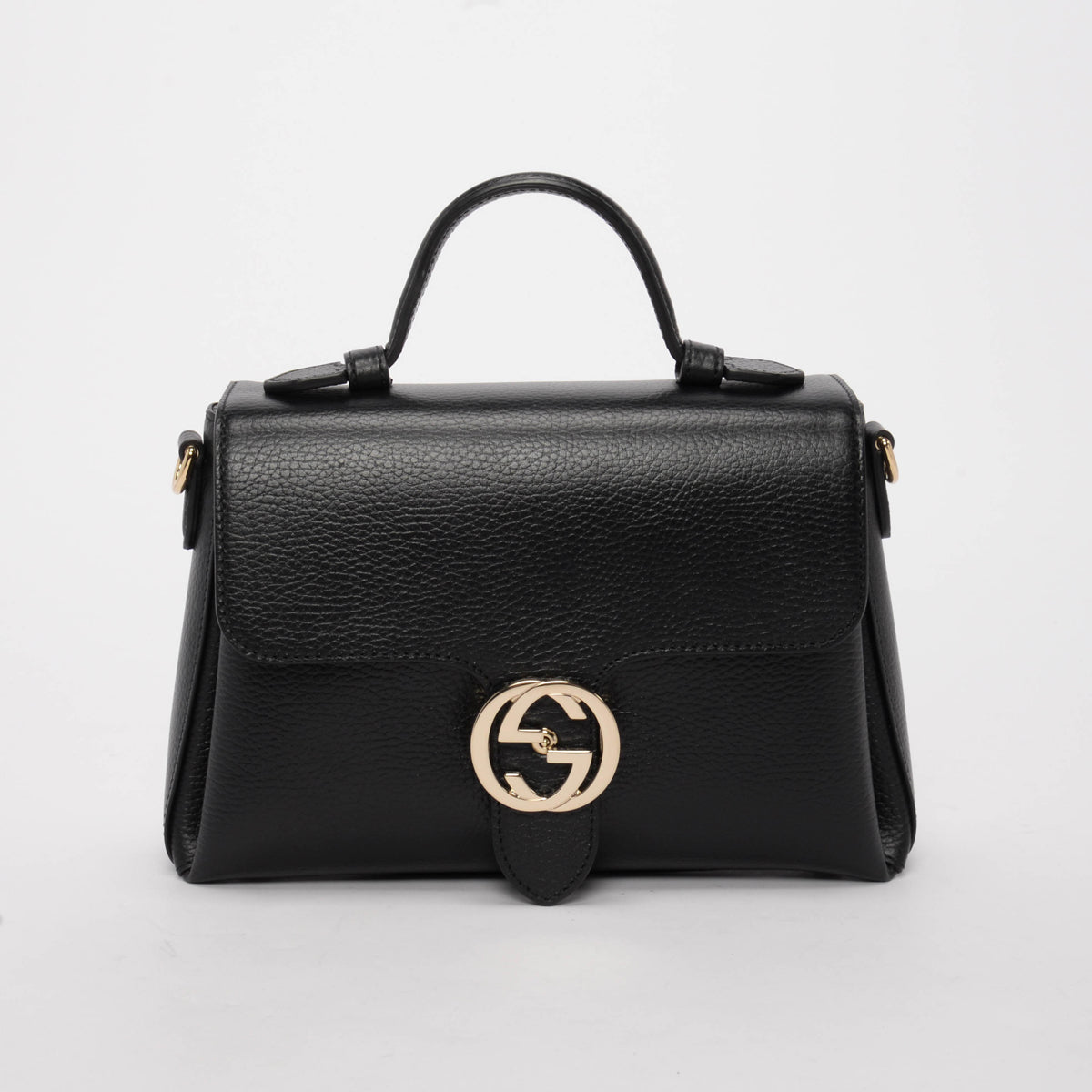Gucci Black Dollar Calfskin Interlocking G Top Handle Bag