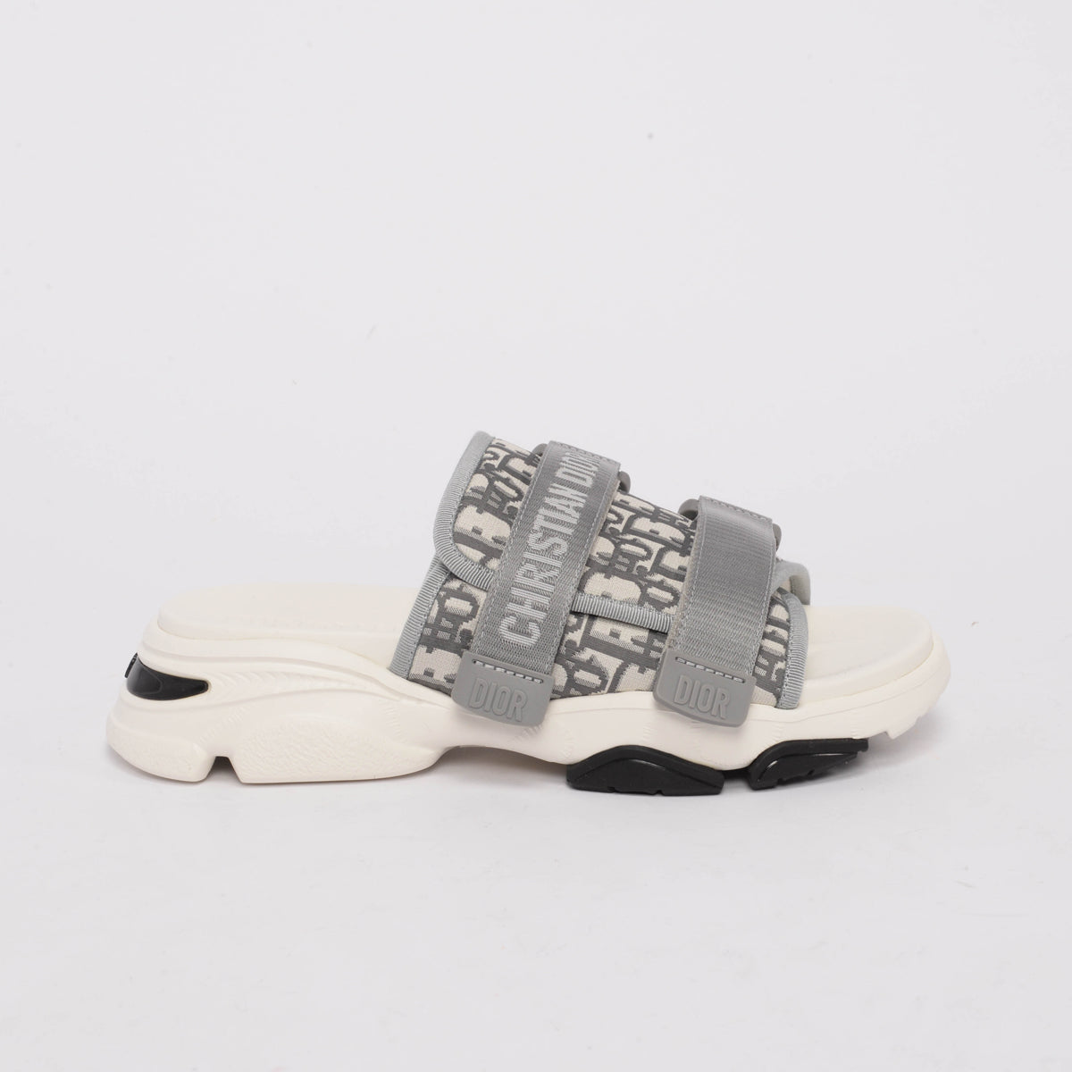 Dior Grey Oblique Canvas D-Wander Slides 38