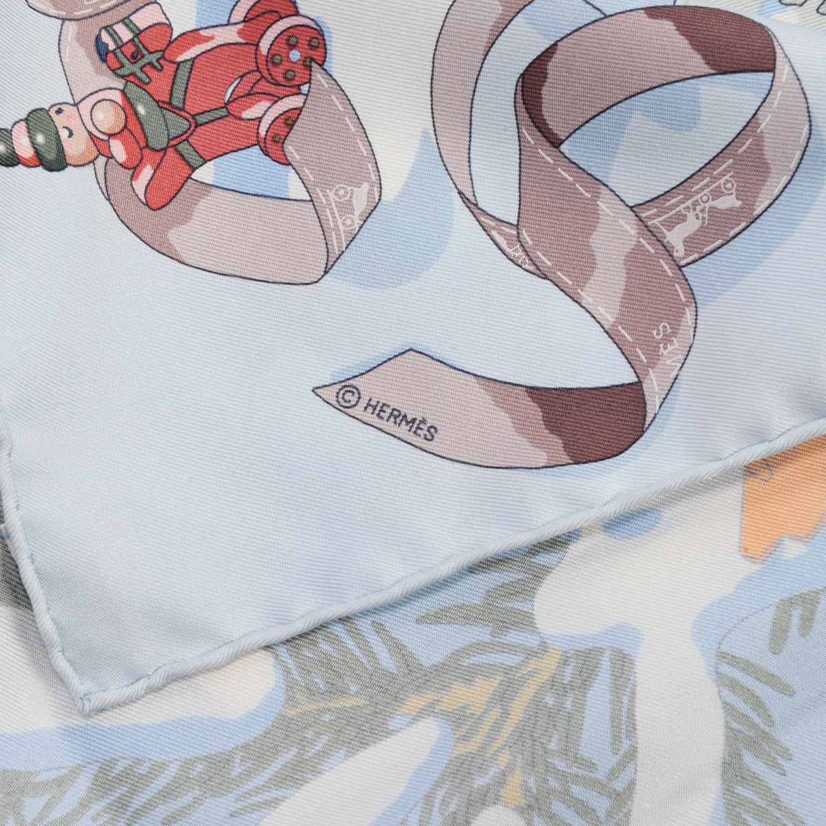 Hermes Light Blue Silk Noel Au 24 Faubourg Scarf