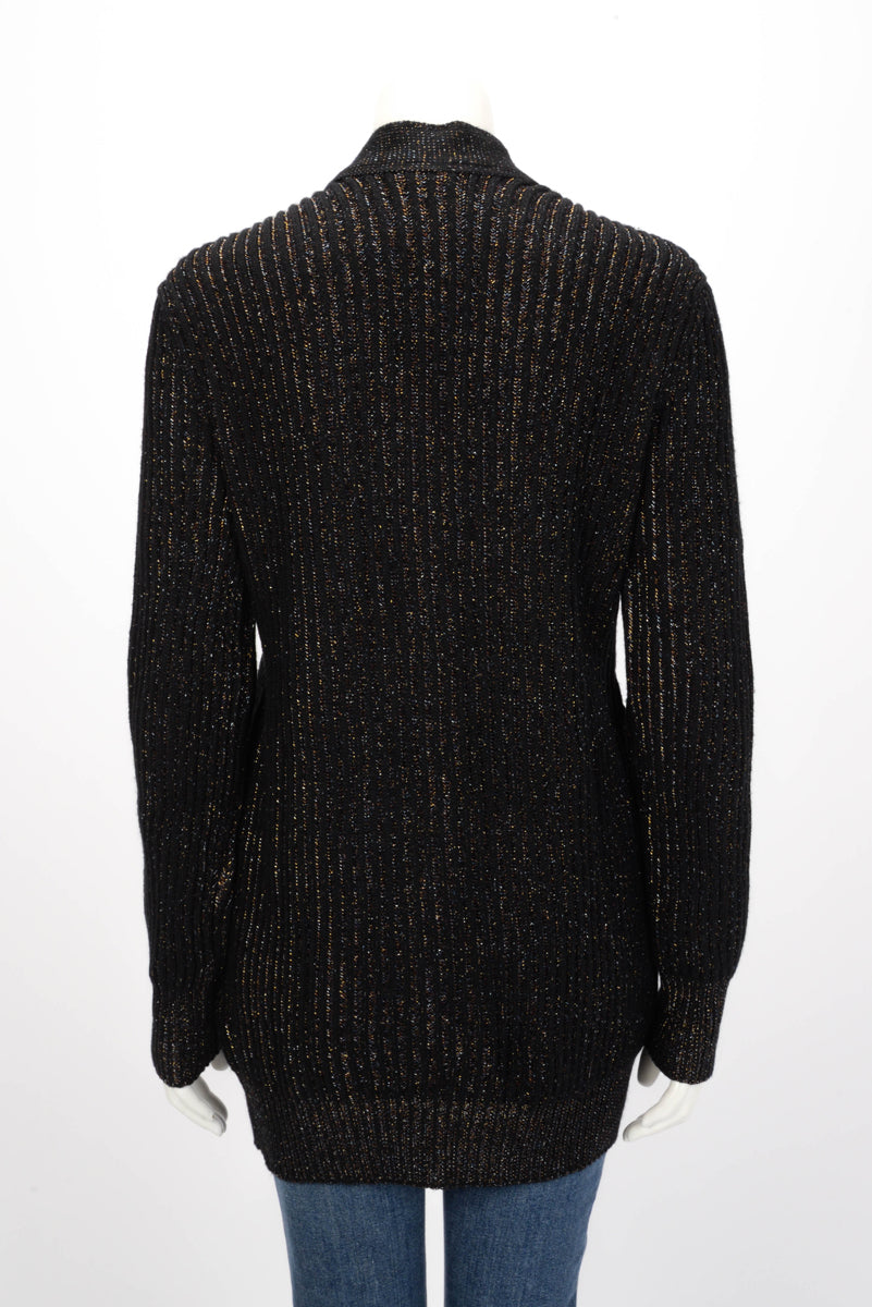 Chanel Black Lurex Knit Longline Cardigan FR 40