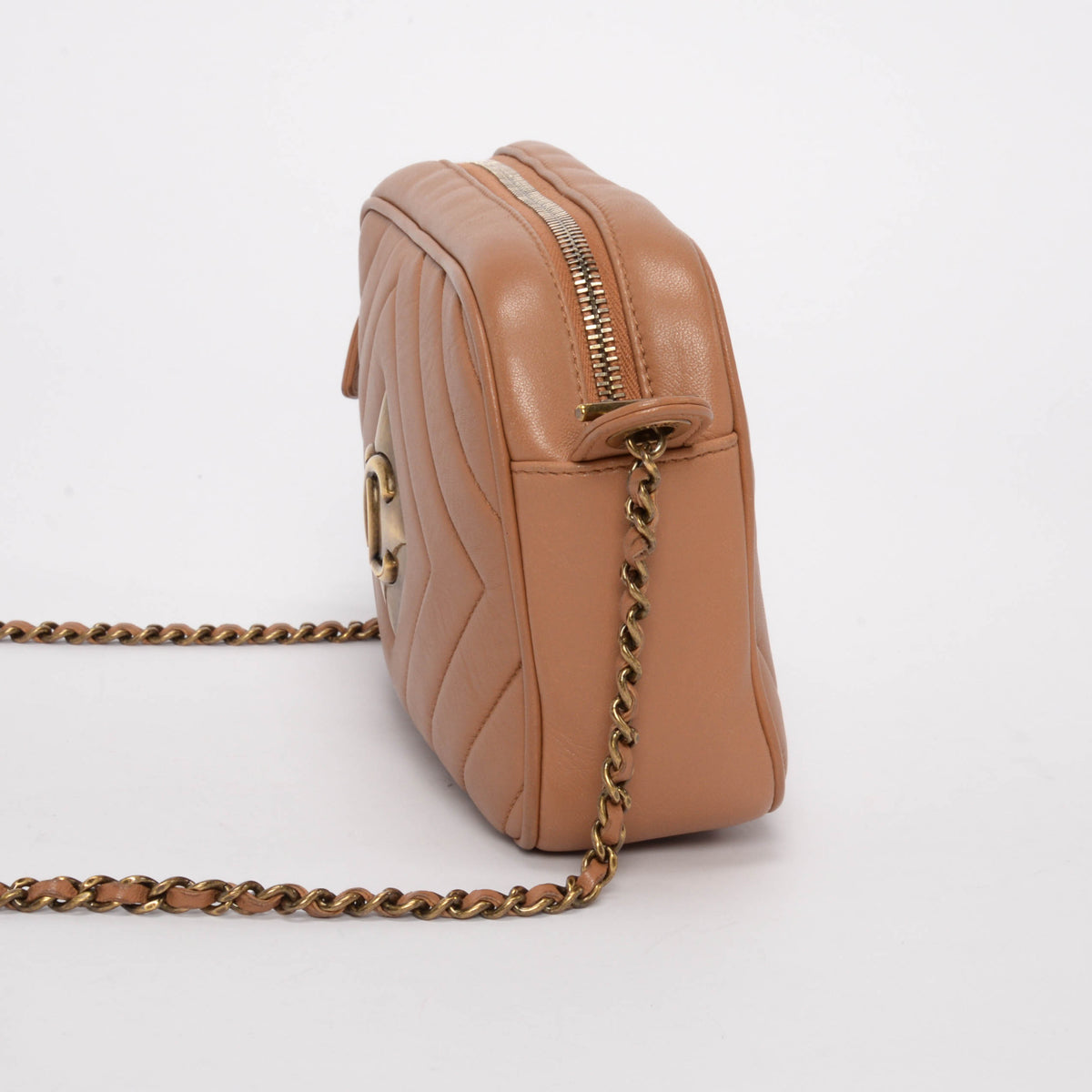 Chanel Camel Lambskin Pyramid CC Camera Bag