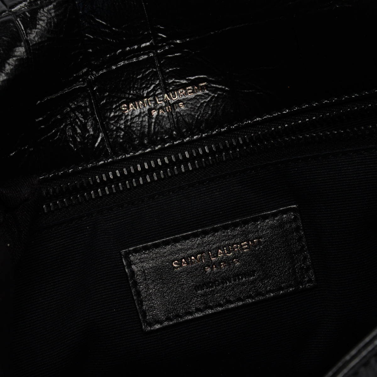 Saint Laurent Black Croc Embossed Medium Niki Bag