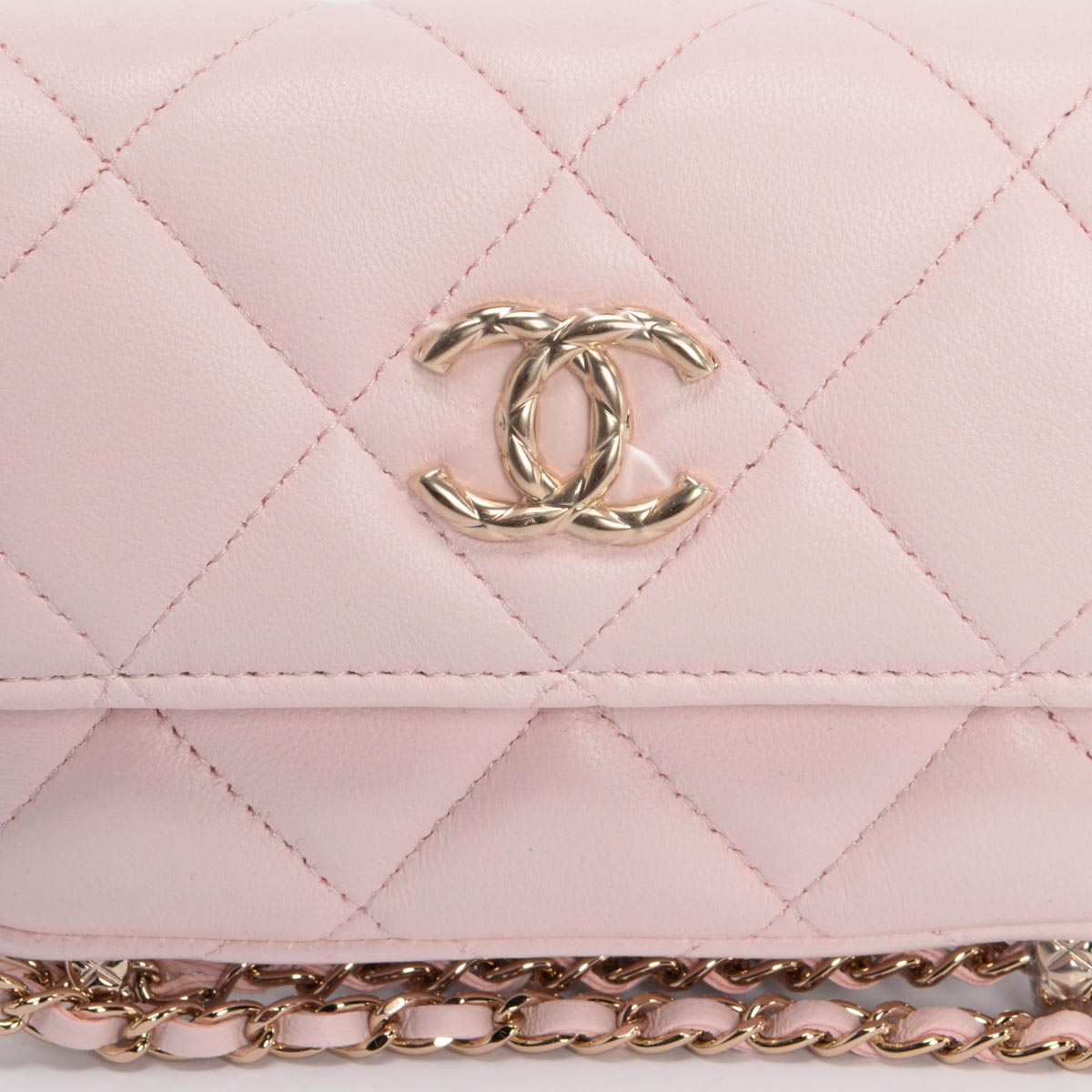 Chanel Light Pink Calfskin Clutch With Chain Wallet