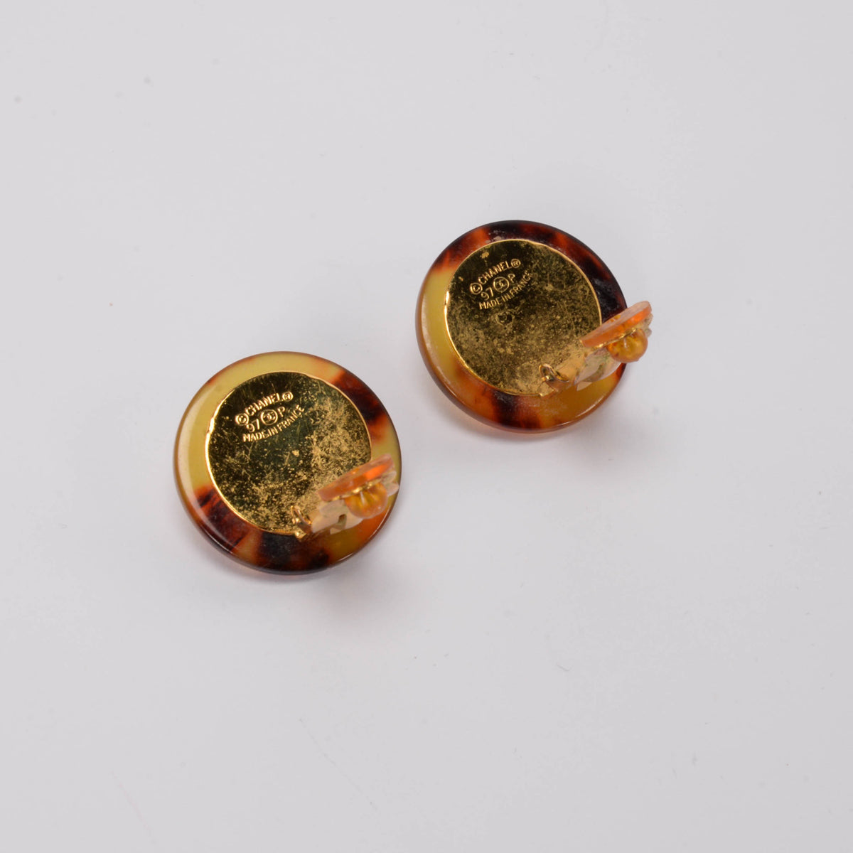 Chanel Vintage Tortoiseshell Resin CC Button Clip-On Earrings