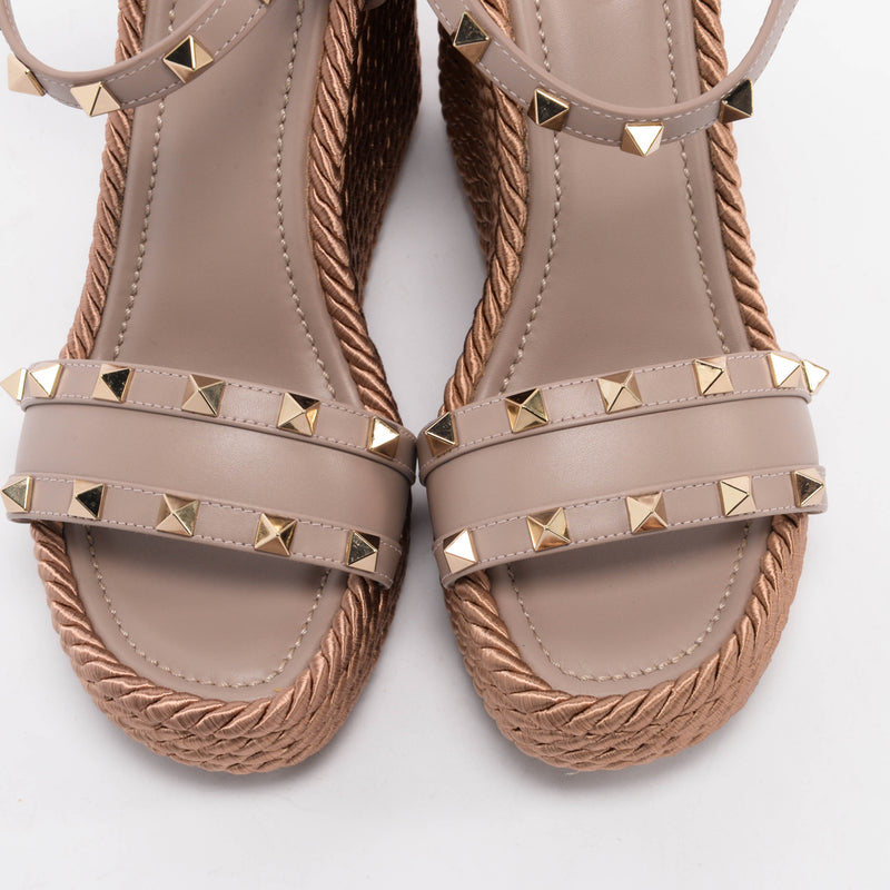 Valentino Poudre Satin Rope Rockstud Wedges 37 - Blue Spinach