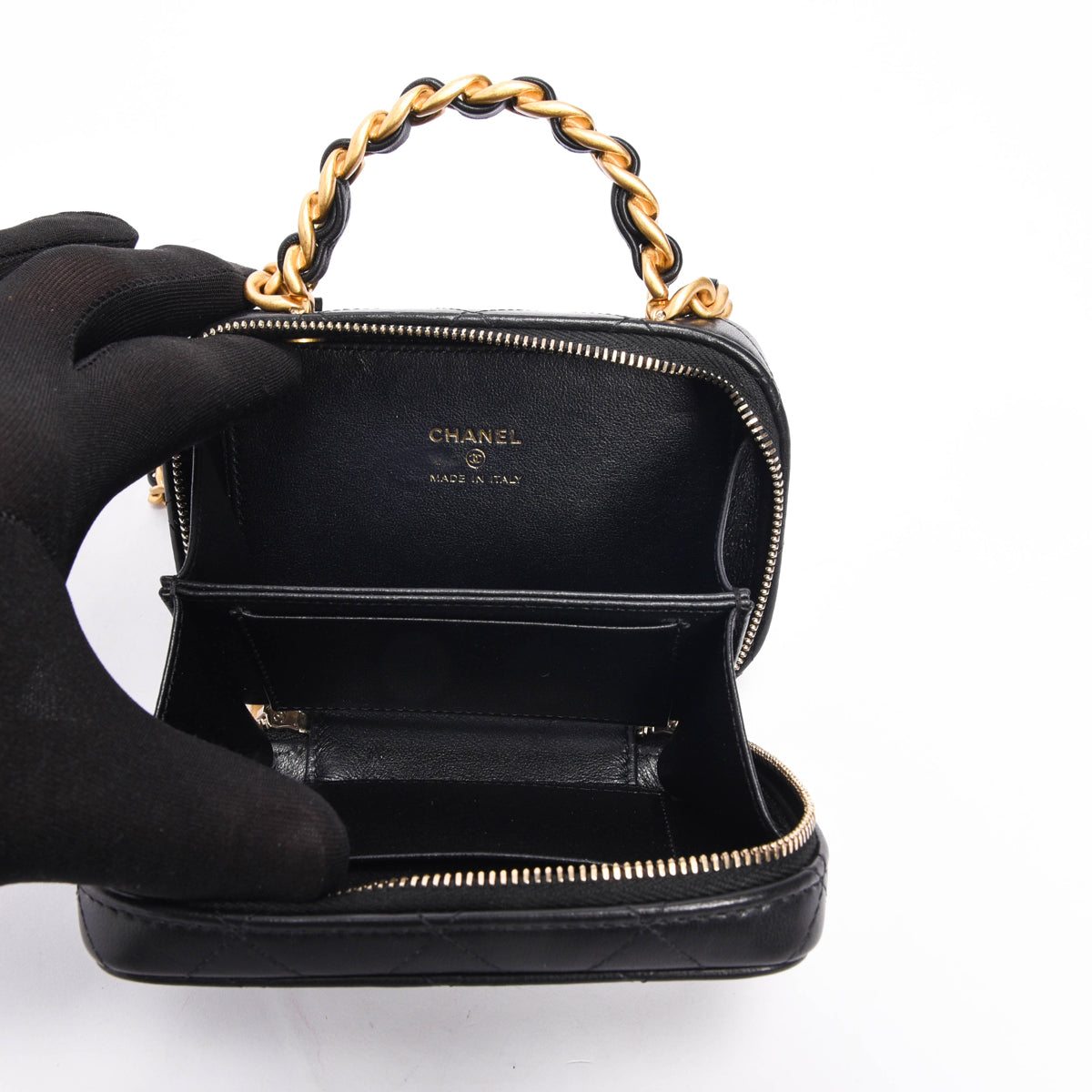 Chanel Black Quilted Lambskin Chain Handle Vanity Bag