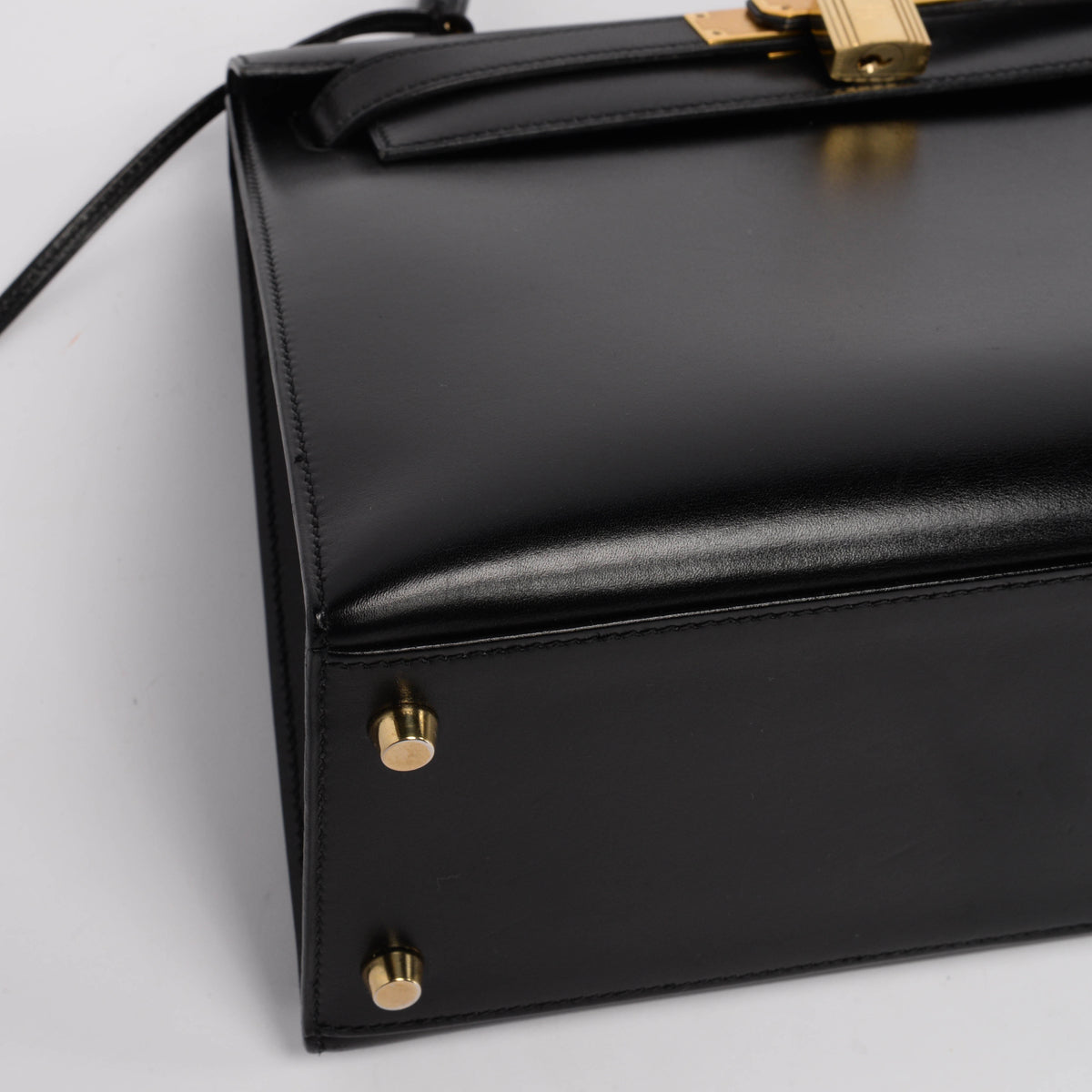 Hermes Vintage Black Box Calf Kelly 28 Shoulder Bag