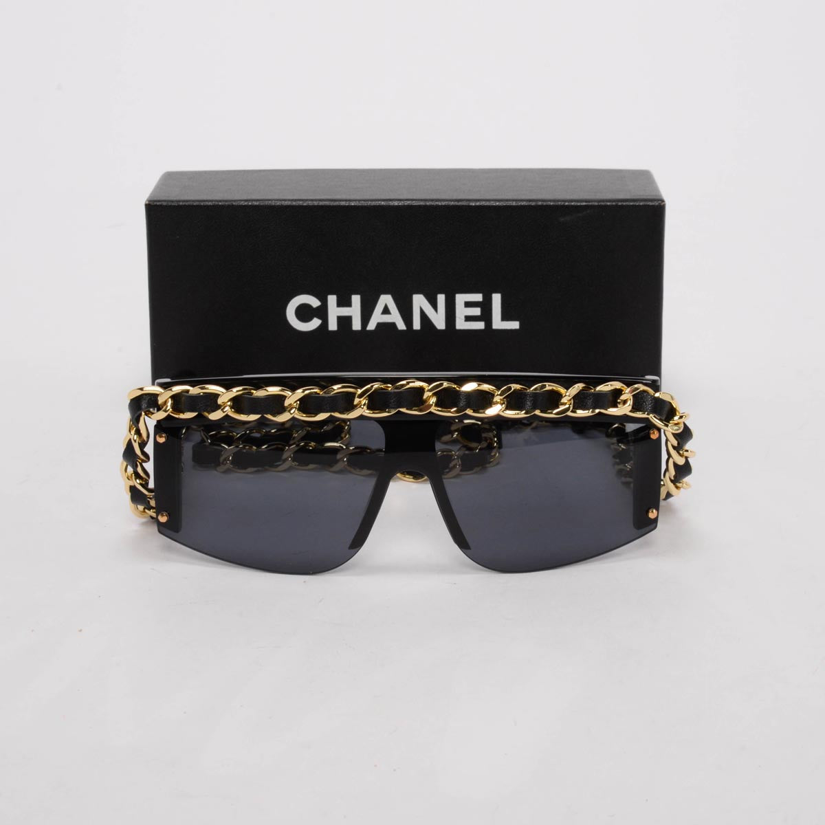 Chanel Vintage Black Shield Chain Link Sunglasses