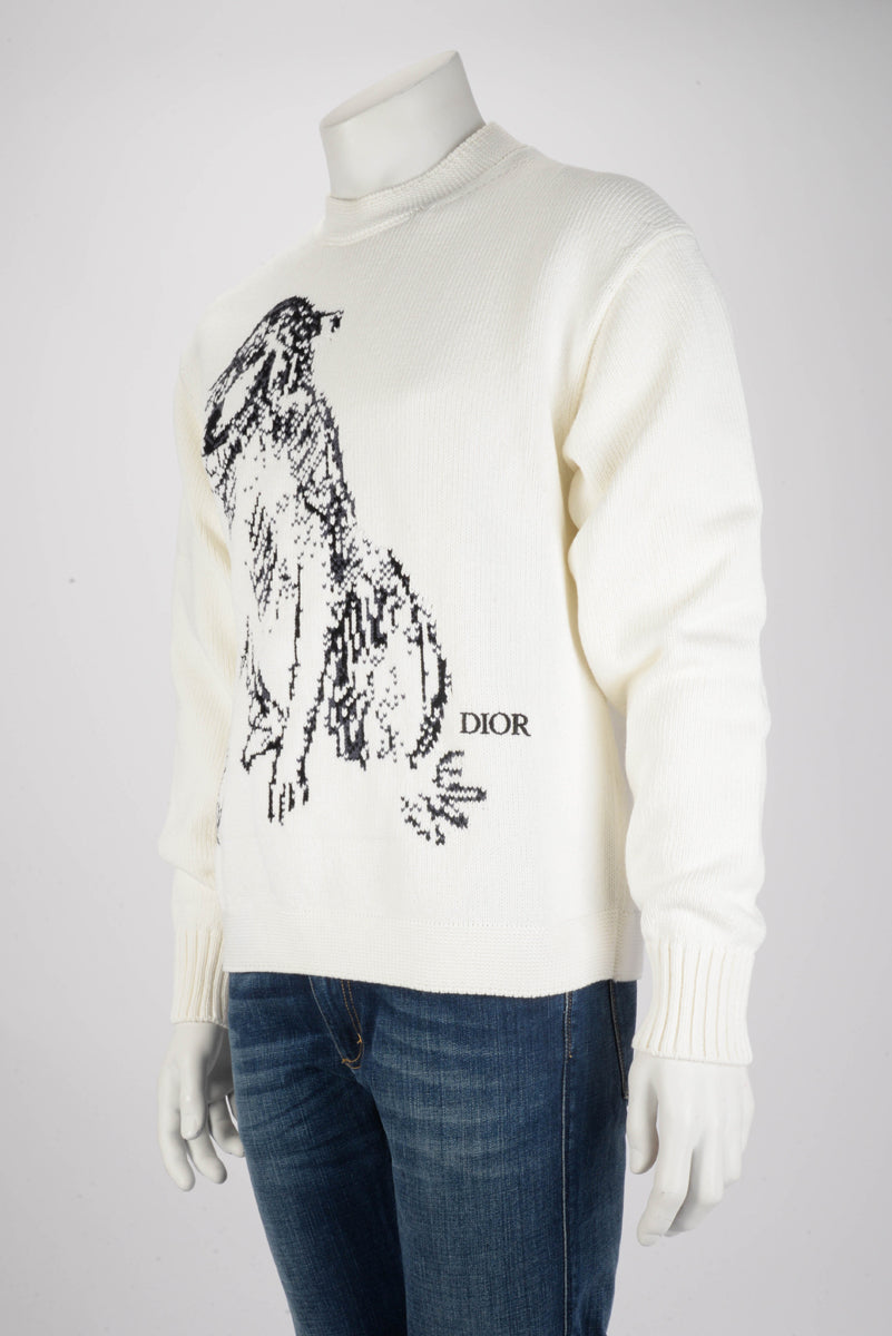 Dior White Cotton Knit Charleston Wolf Sweater L