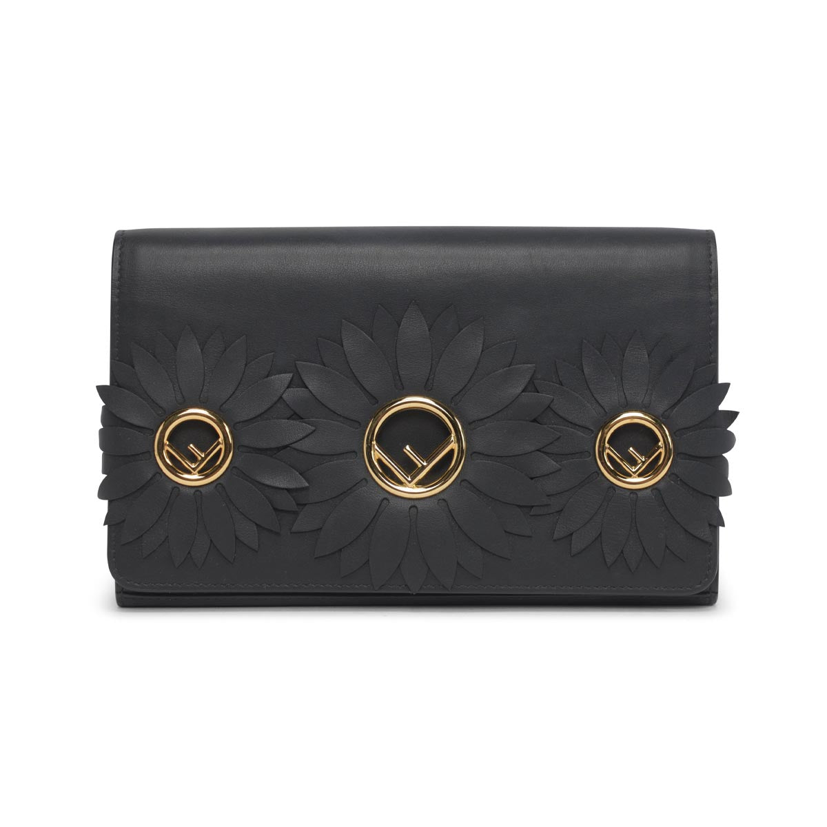 Fendi Black Calfskin F Is Fendi Embellished Clutch