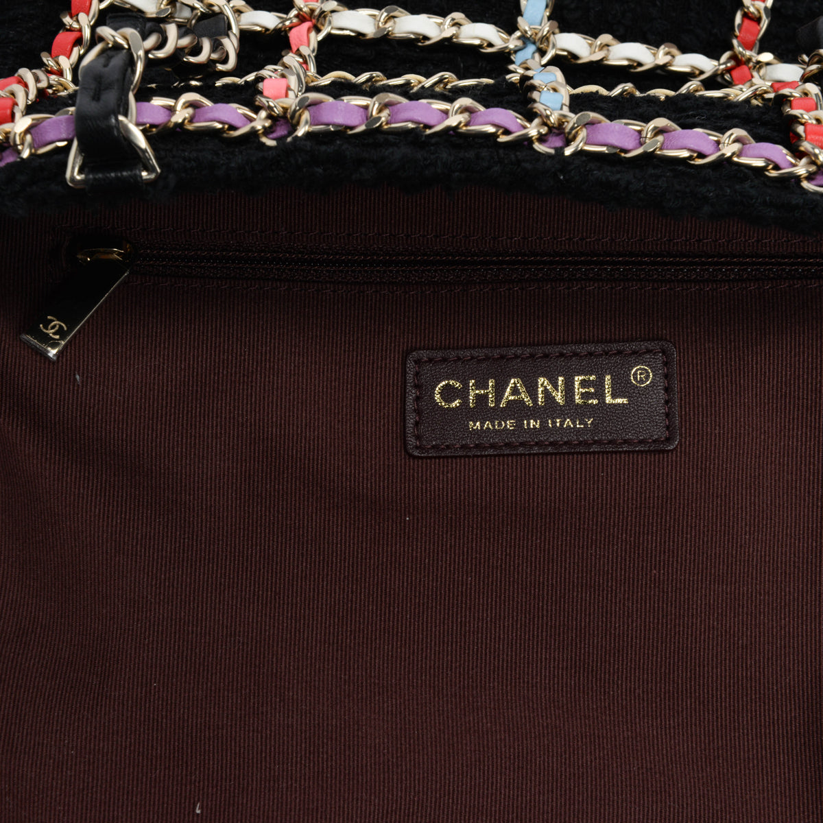 Chanel Black Tweed & Rainbow Chain Large Shopping Tote