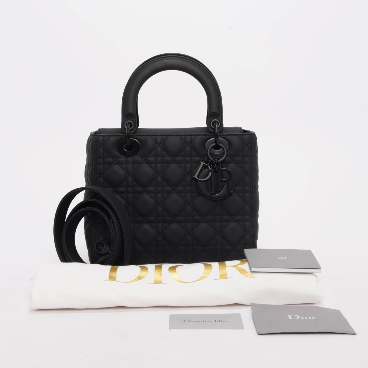 Dior Black Ultramatte Cannage Calfskin Medium Lady Dior