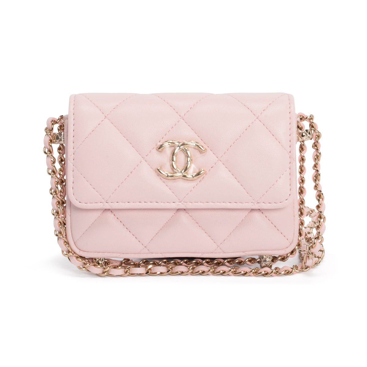 Chanel Light Pink Calfskin Clutch With Chain Wallet