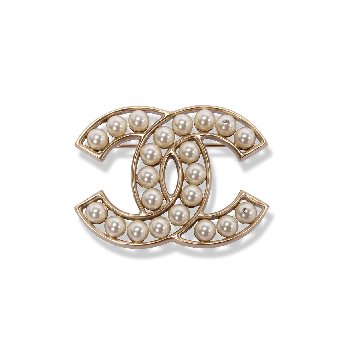 Chanel Light Gold Pearl CC Brooch