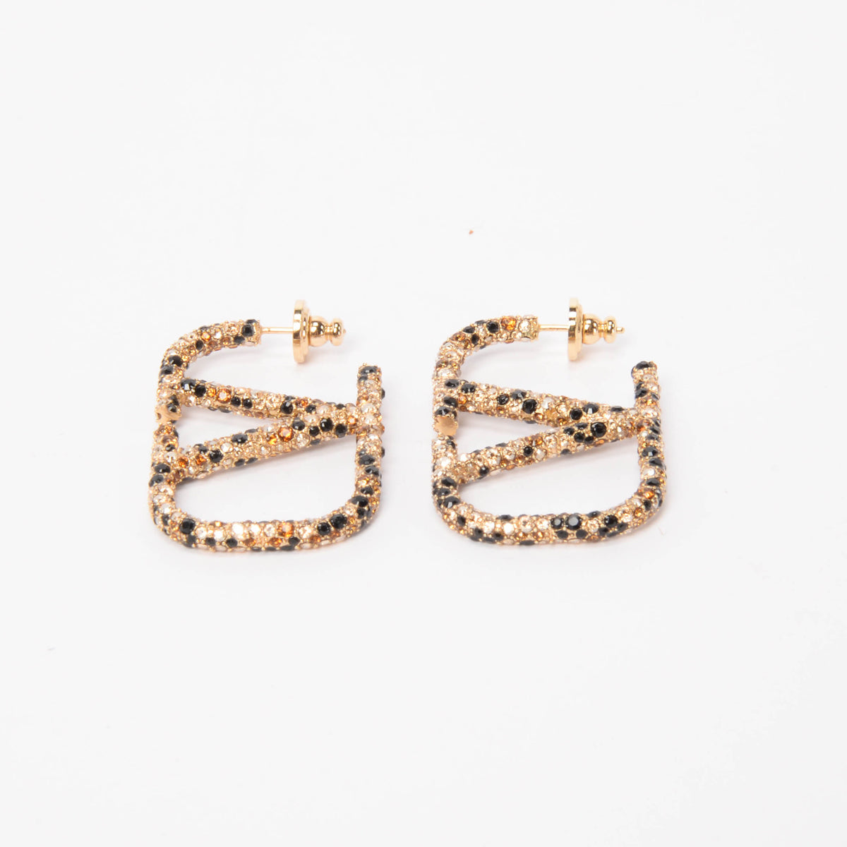 Valentino Animalier Crystal V-Logo Earrings