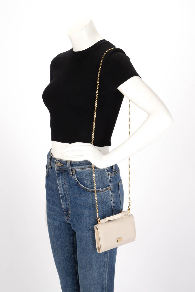 Dolce & Gabbana Cream Grained Calfskin Miss Sicily Wallet On Chain