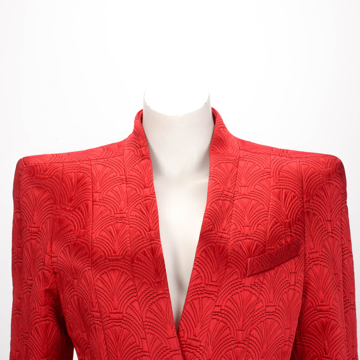 Balmain Red Fan Jacquard Belted Jacket FR 42