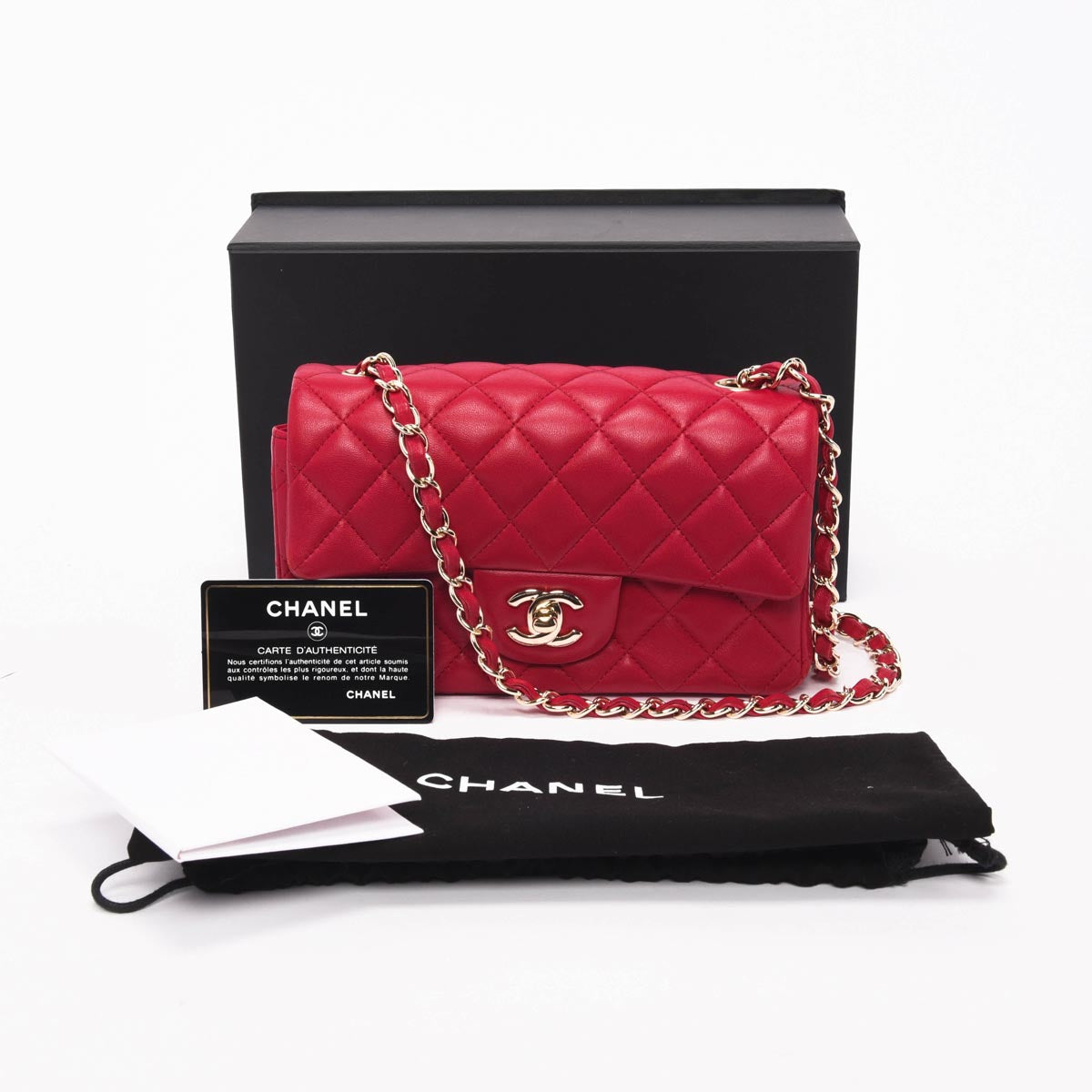 Chanel Red Quilted Lambskin Mini Rectangular Flap Bag