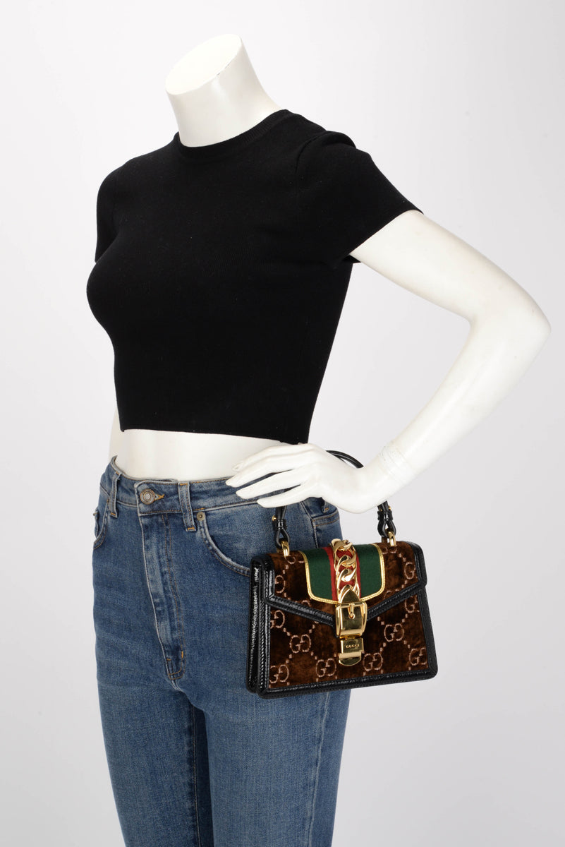 Gucci Brown GG Velvet Mini Sylvie Bag