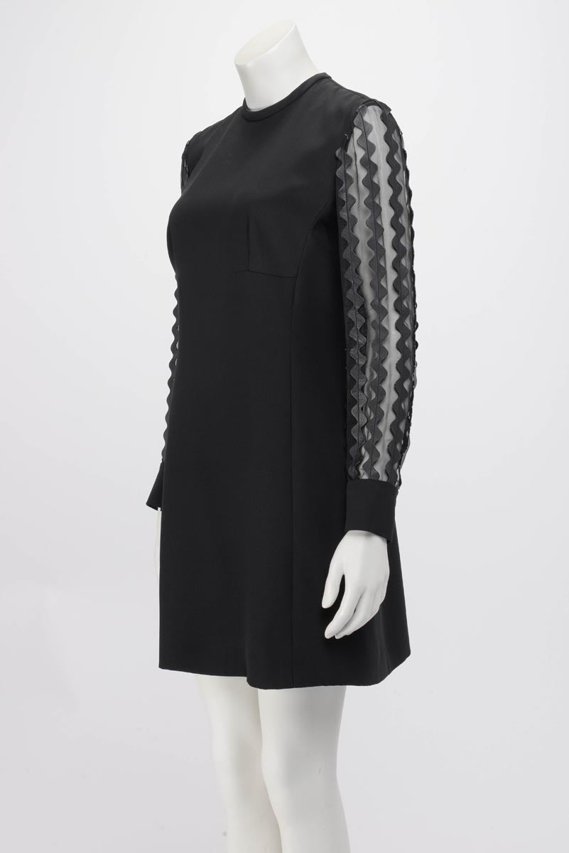 Louis Vuitton Black Silk & Leather Ric Rac Dress FR 40