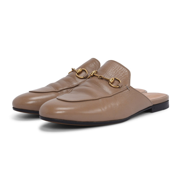 Gucci Brown Leather Princetown Slippers 37