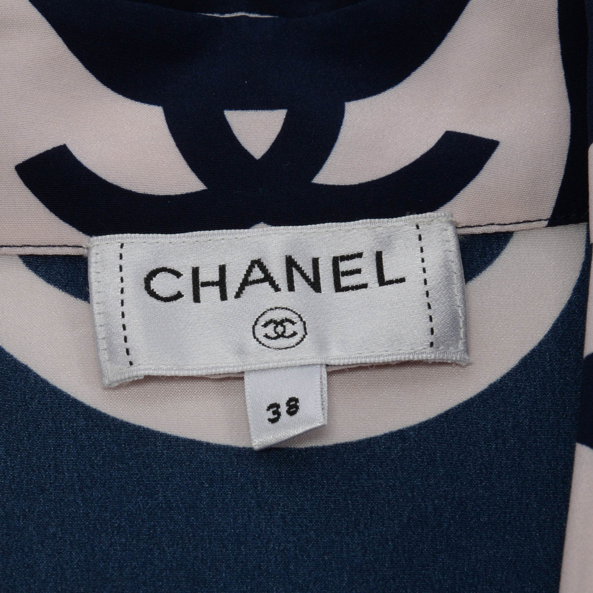 Chanel Pink & Navy Silk CC Wave Print Shirt FR 38