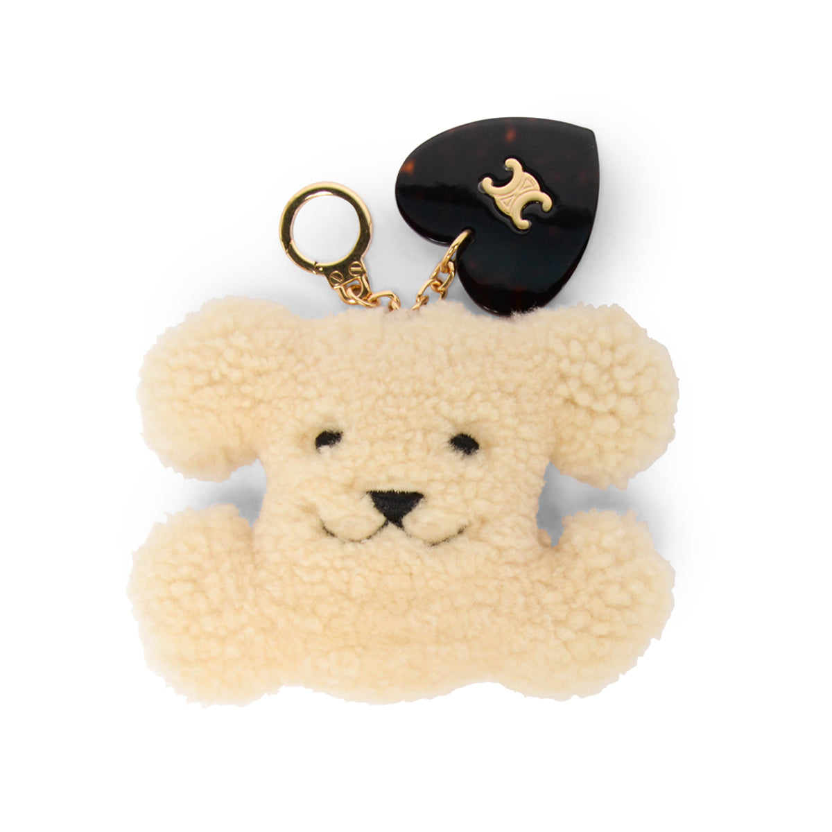 Celine Beige Shearling Triomphe Pom-Pom Key Ring
