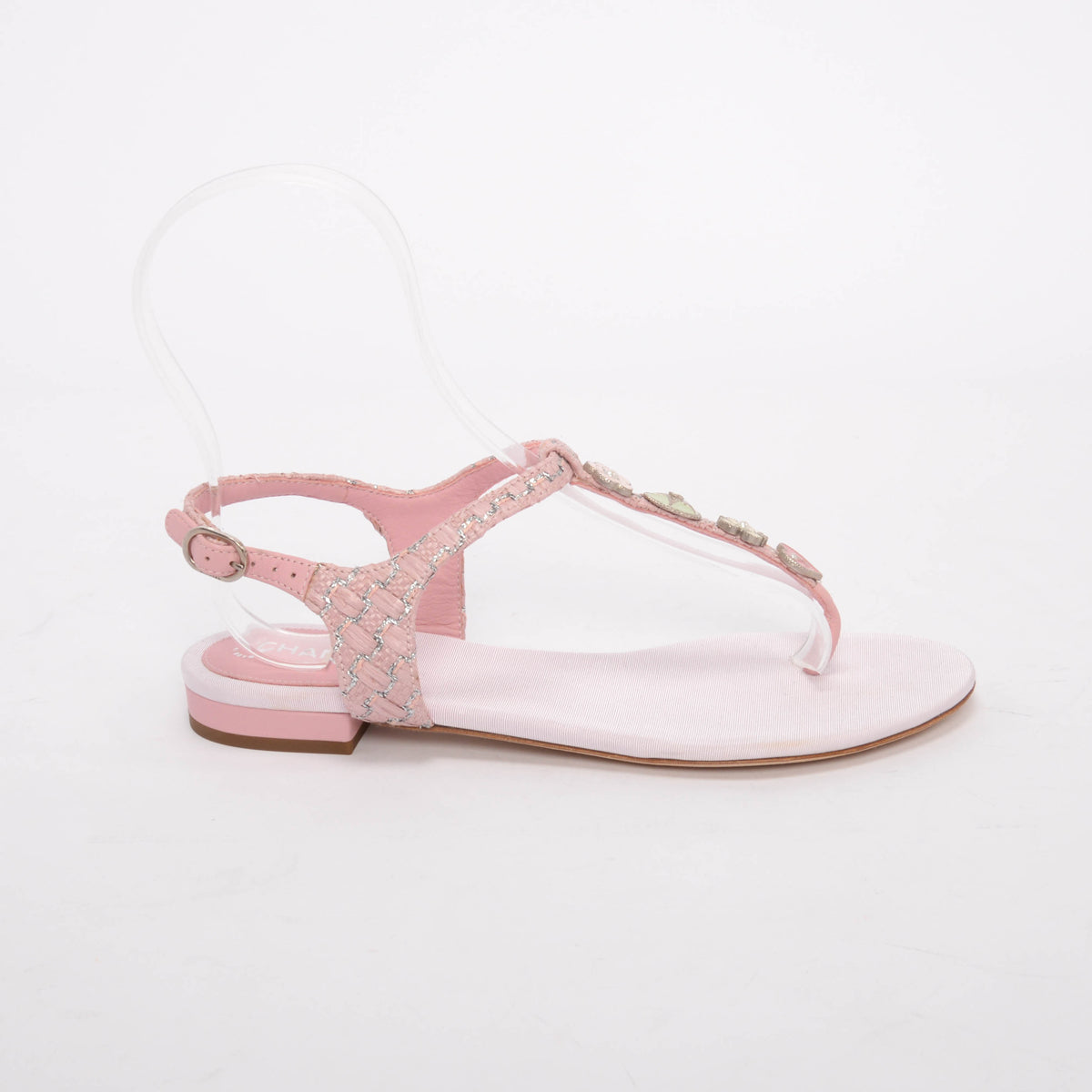 Chanel Pink Raffia CC Charms Thong Sandals 37