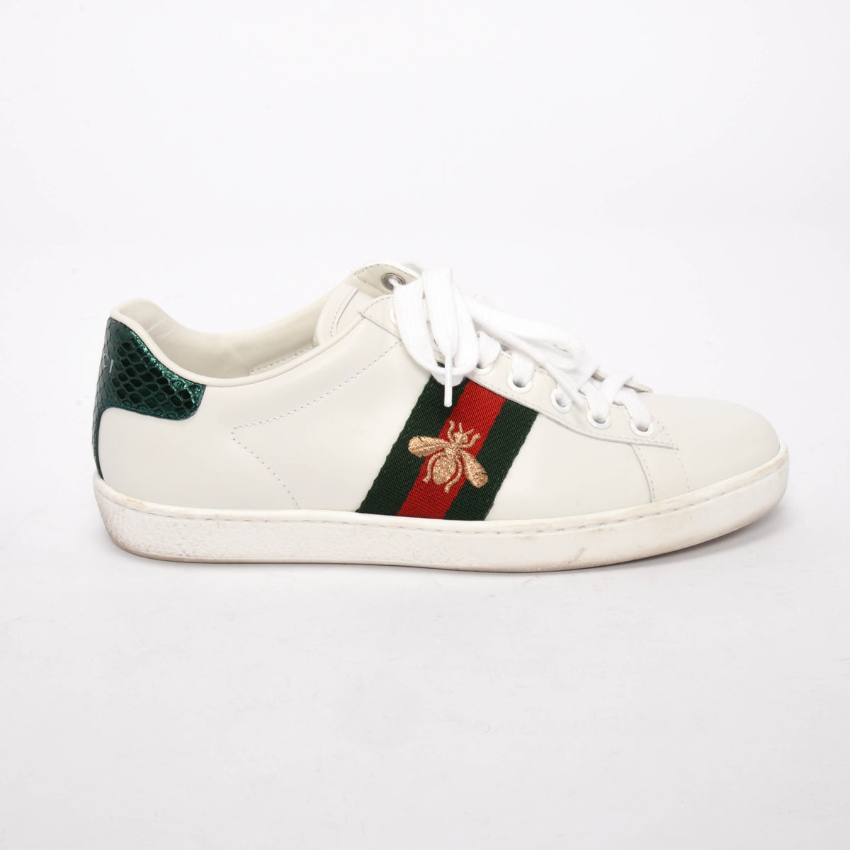 Gucci White Calfskin Bee Embroidered Ace Sneakers 36